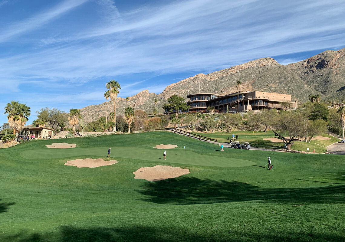 golf green with adjacent bunkers